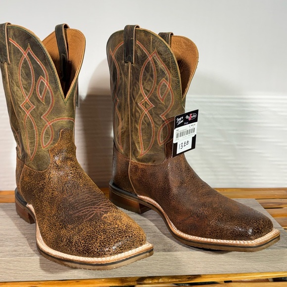 Tony Lama Landgrab Men’s Square Toe Cowboy Boots Size 13 EE Waxed Roughout USA